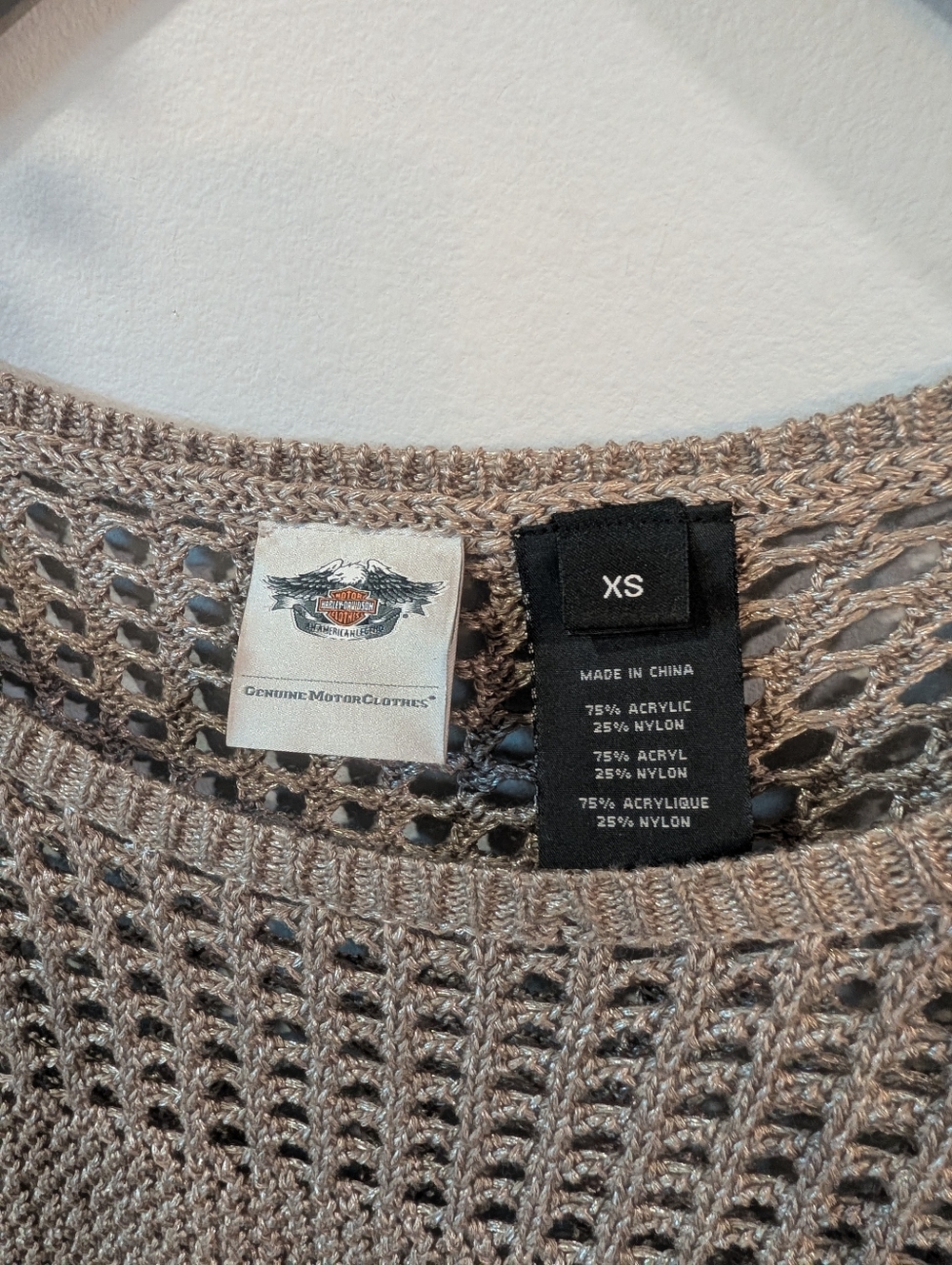 Harley Davidson Open-Knit Long Sleeve Sweater - Taupe Size Xs - Picture 5 of 9